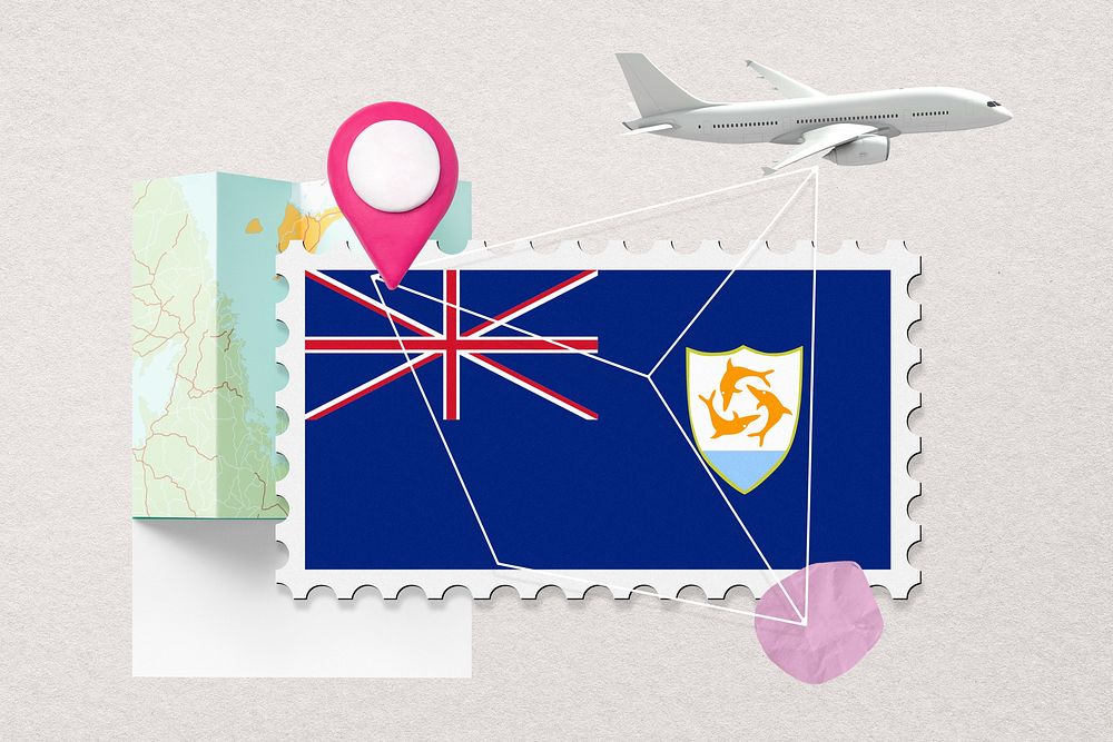 Anguilla travel, stamp tourism collage illustration