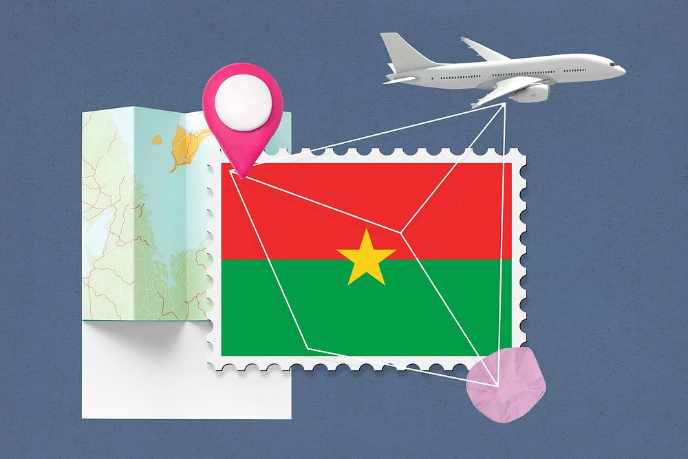 Burkina Faso travel, stamp tourism collage illustration