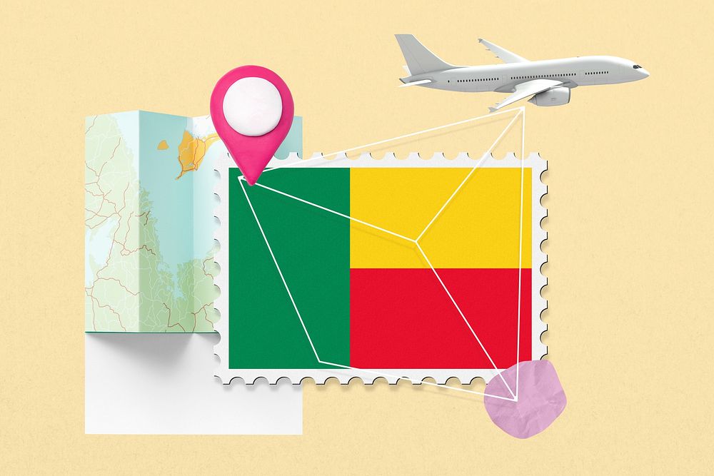 Benin travel, stamp tourism collage illustration