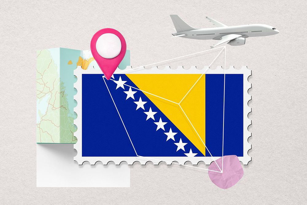 Bosnia travel, stamp tourism collage illustration