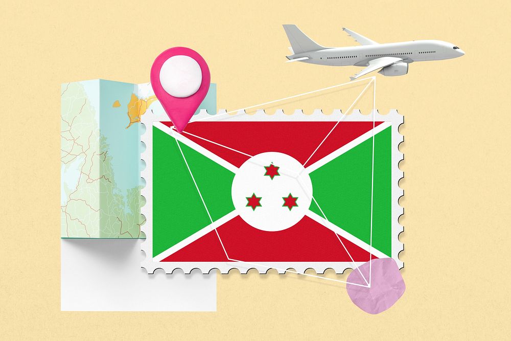 Burundi travel, stamp tourism collage illustration