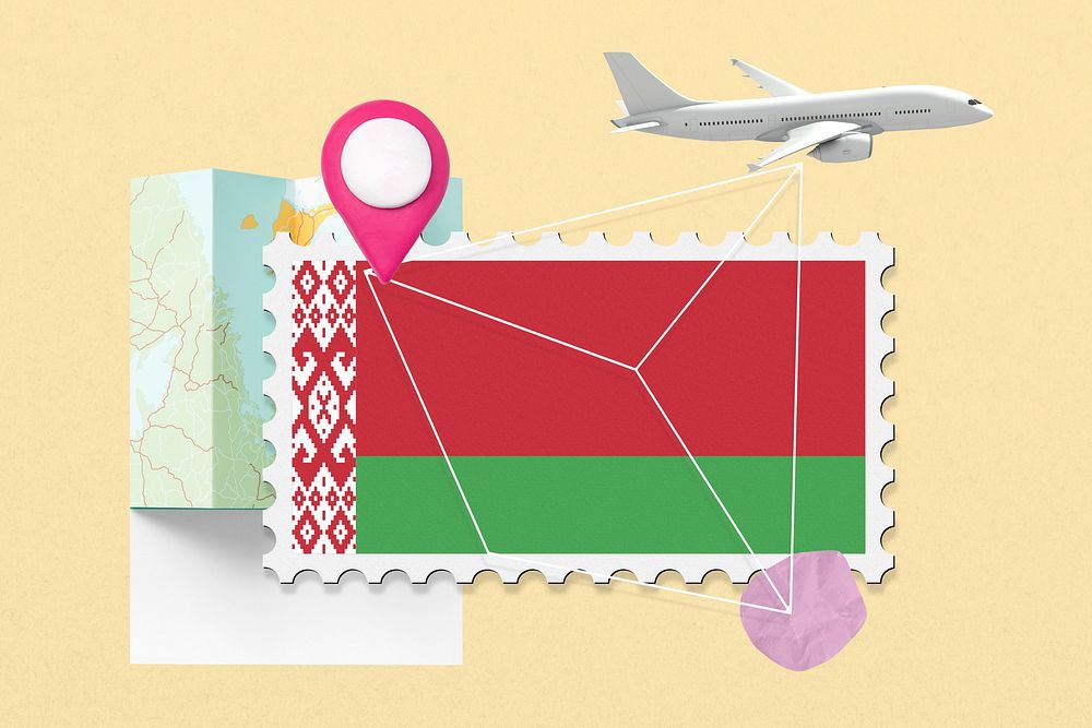 Belarus travel, stamp tourism collage illustration