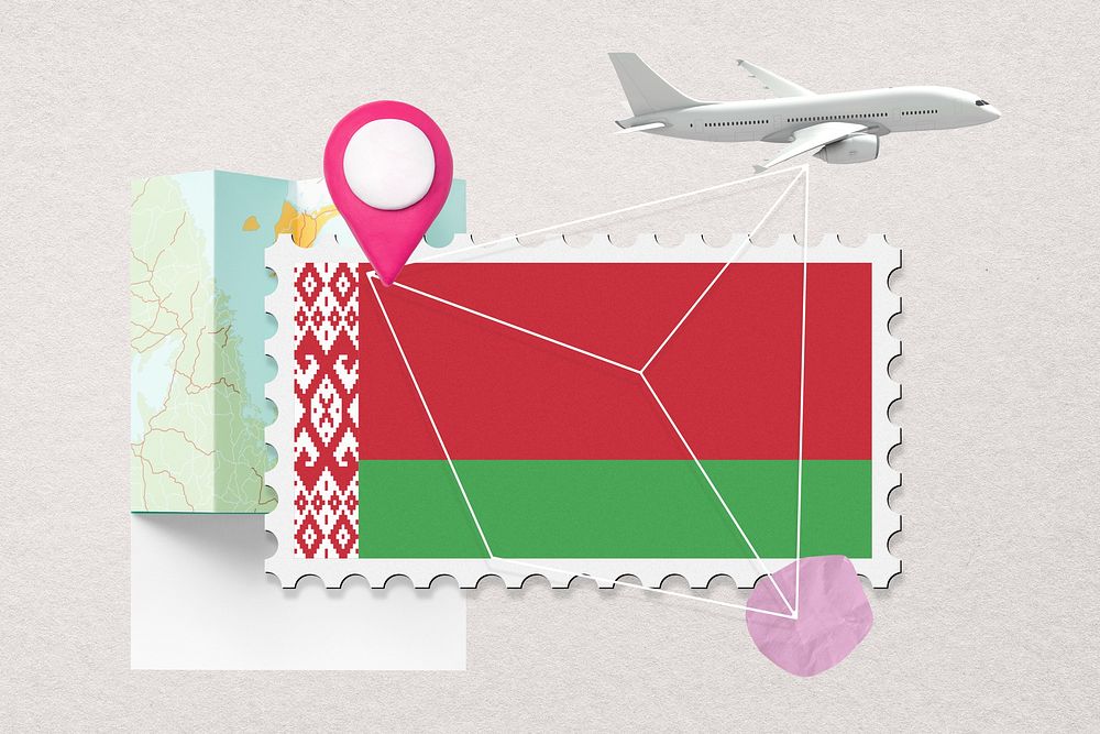 Belarus travel, stamp tourism collage illustration