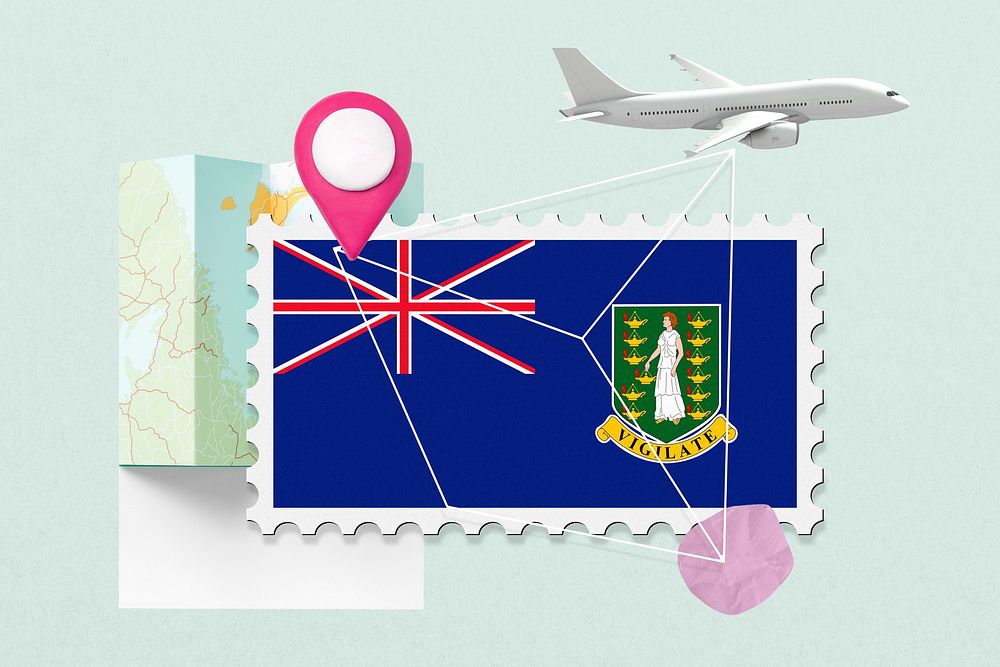 British Virgin Islands travel, stamp tourism collage illustration