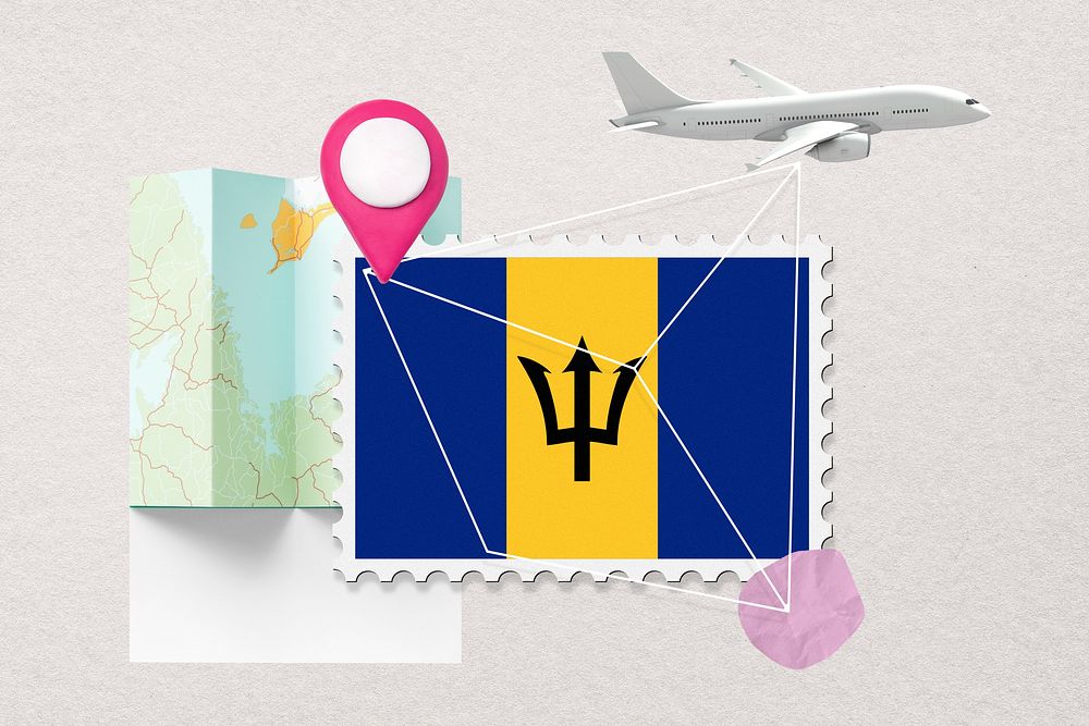 Barbados travel, stamp tourism collage illustration
