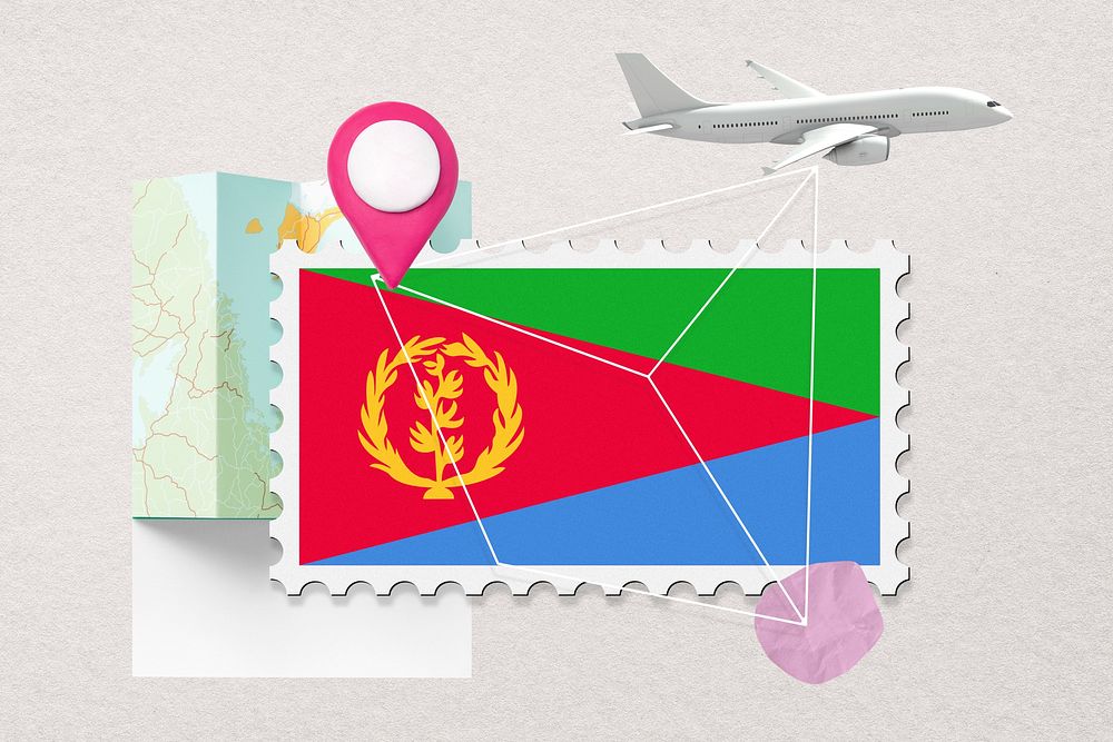 Eritrea travel, stamp tourism collage illustration