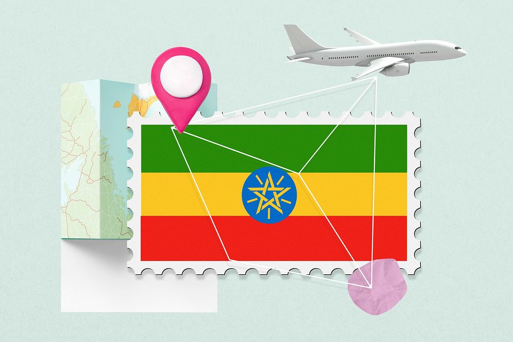 Ethiopia travel, stamp tourism collage illustration