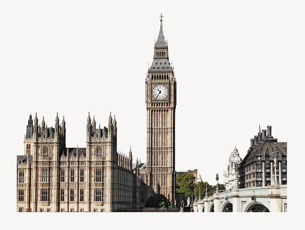 Big Ben building in UK collage element psd