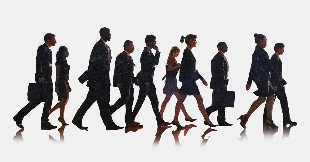 Business people rushing to work collage element psd