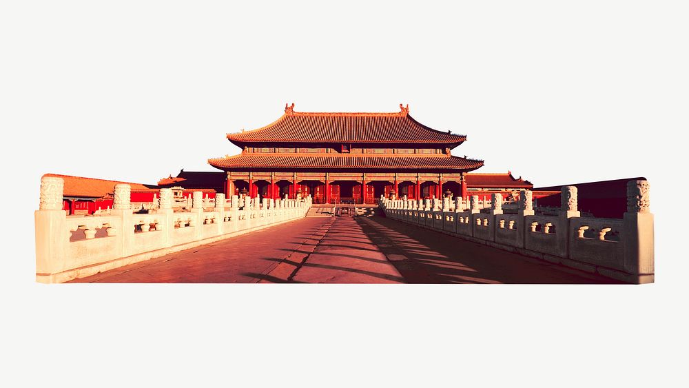 China's Forbidden City at dawn collage element psd