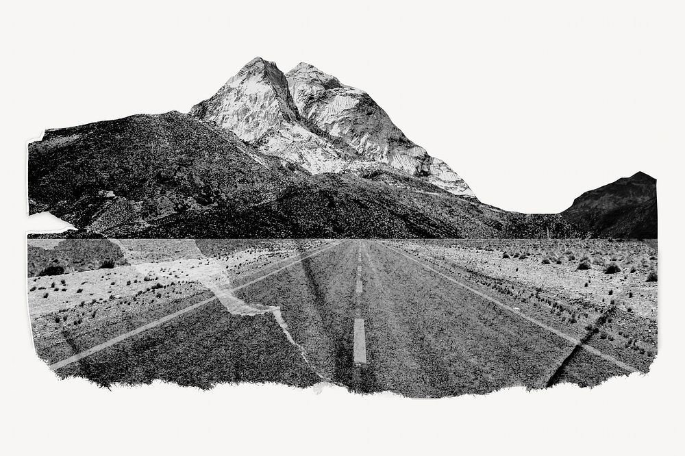 Ripped paper Canyon road mixed media in black & white