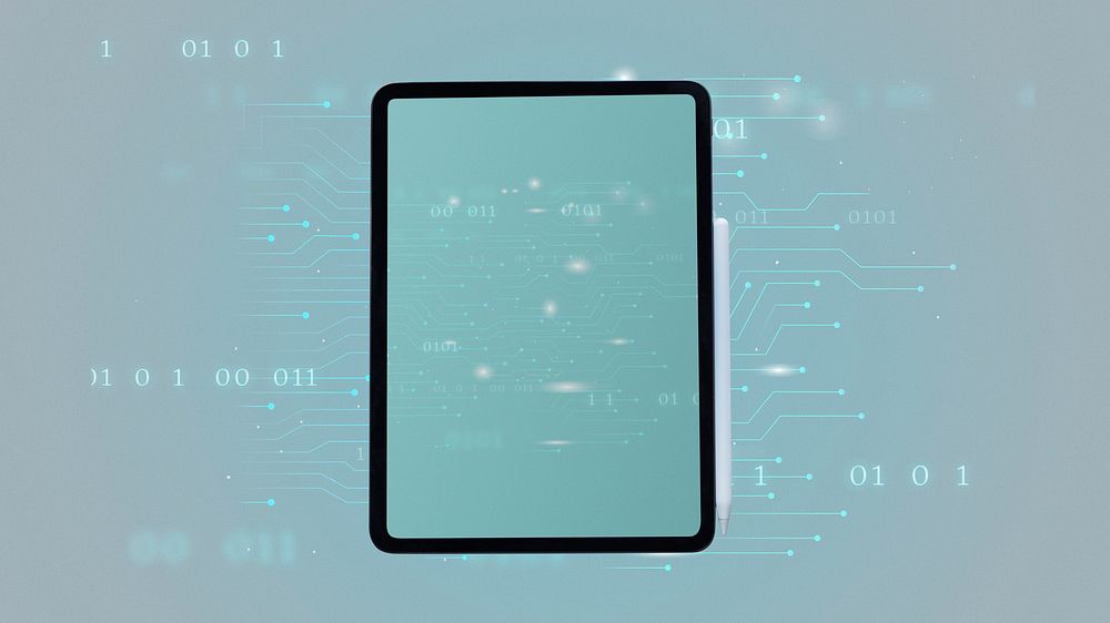 Digital tablet mockup on a blue background wallpaper