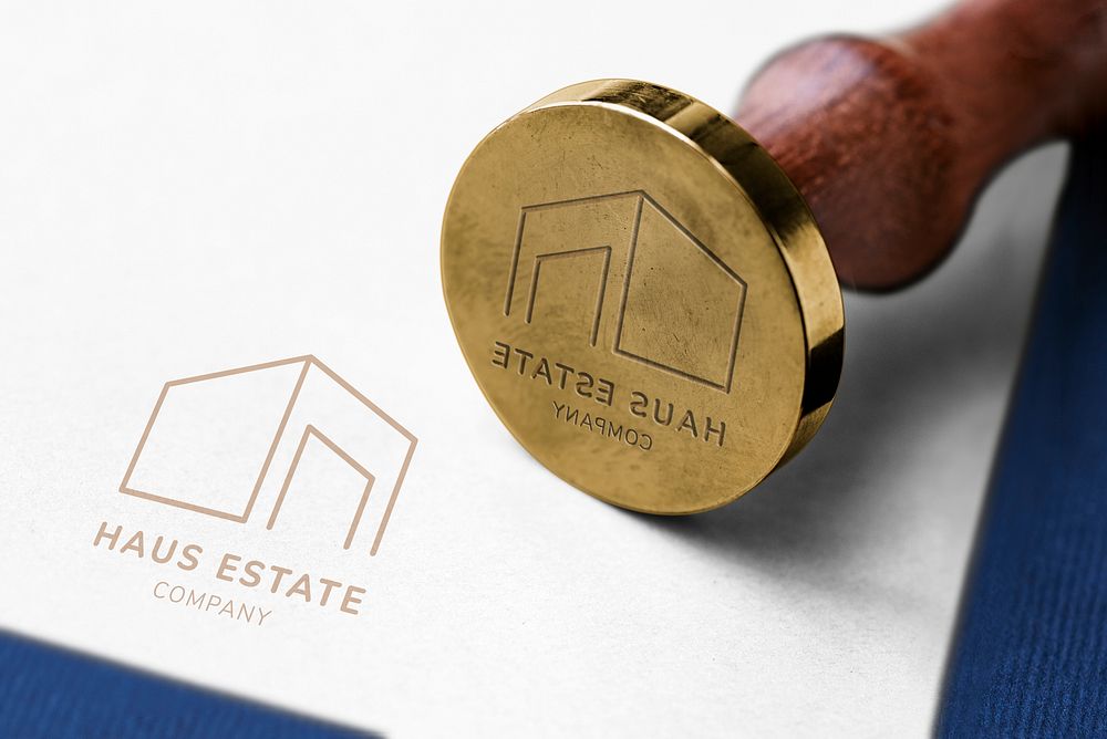 Logo stamp mockup, real estate business branding psd