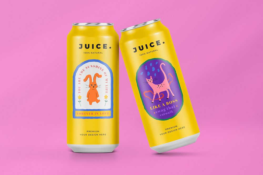 Juice can mockup, beverage packaging psd