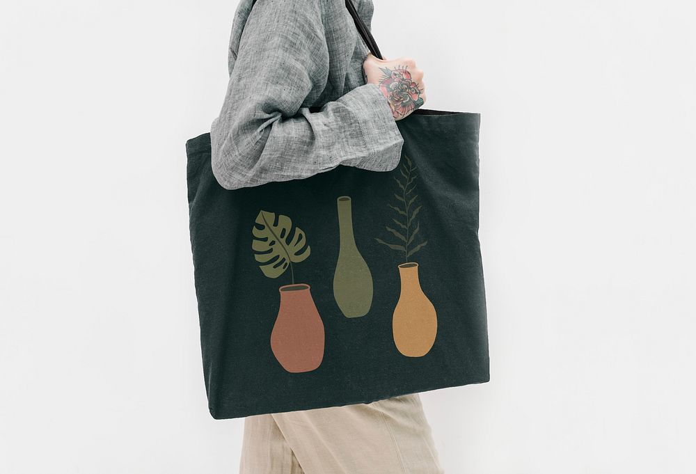 Tote bag mockup, plant lover aesthetic design psd