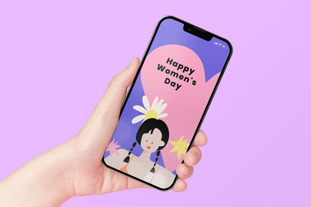 Phone screen mockup, happy women&rsquo;s day celebration concept psd