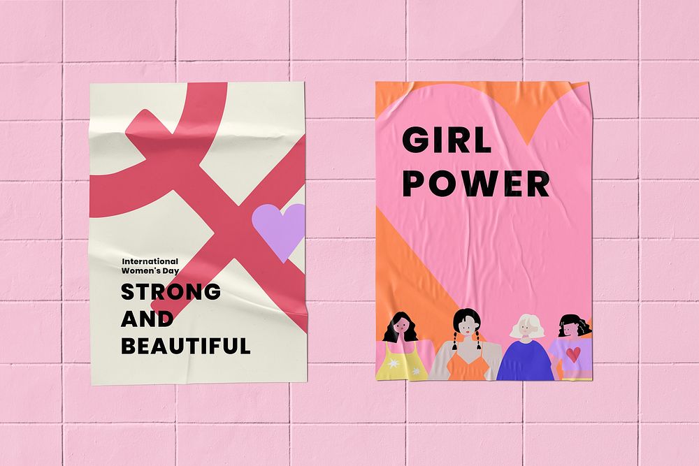 Crumpled paper poster mockup, International Women's Day celebration concept psd