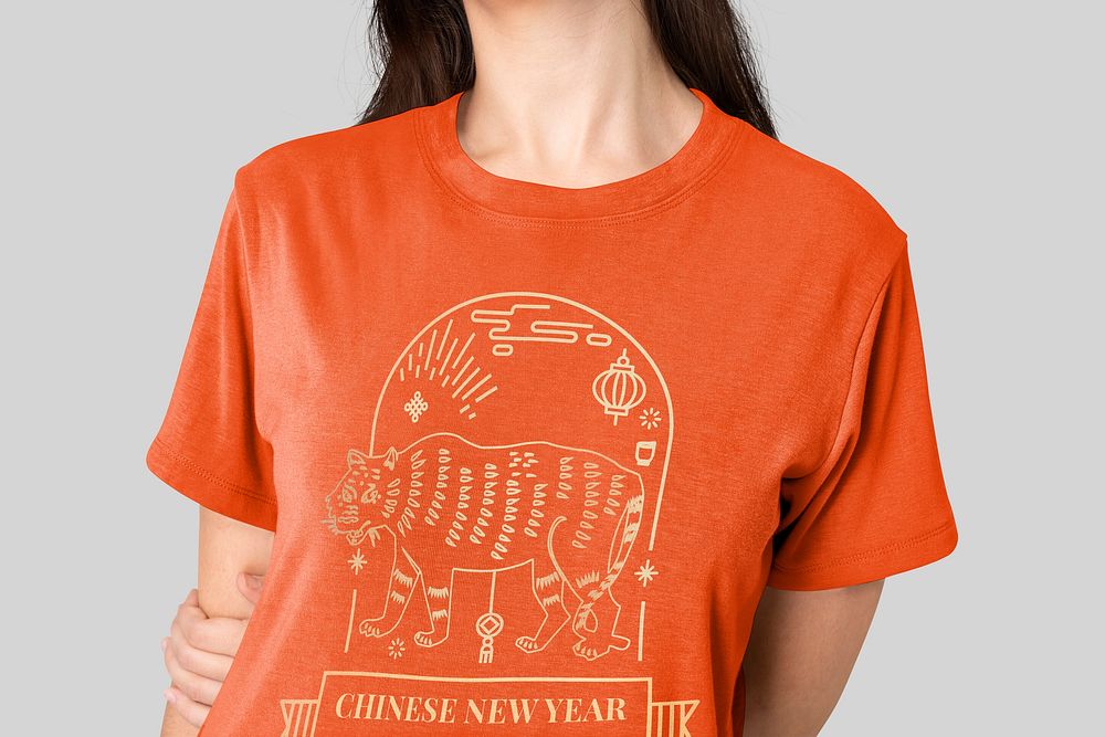 Women's t-shirt mockup, Chinese New Year celebration print psd 