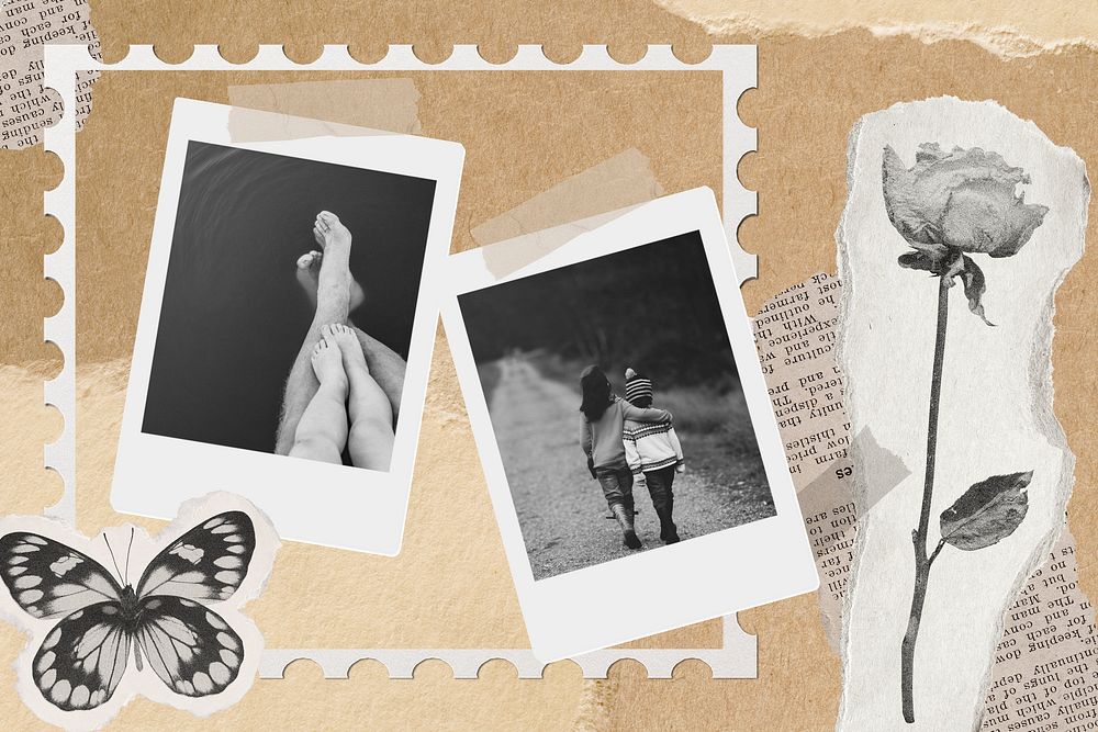 Instant film photos, aesthetic paper collage