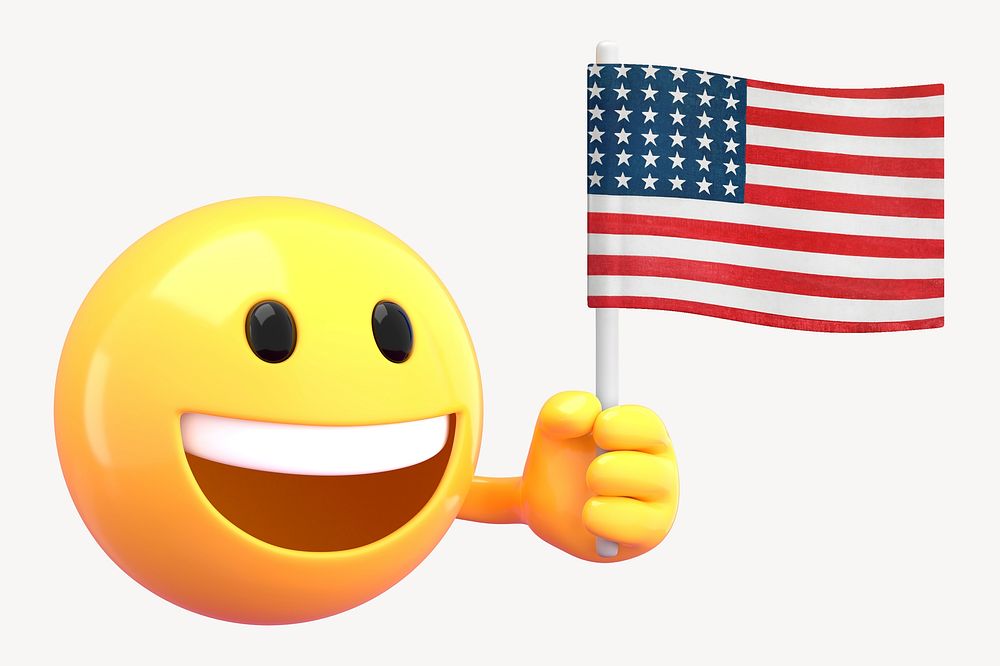 3D US flag mockup, smiling emoticon psd
