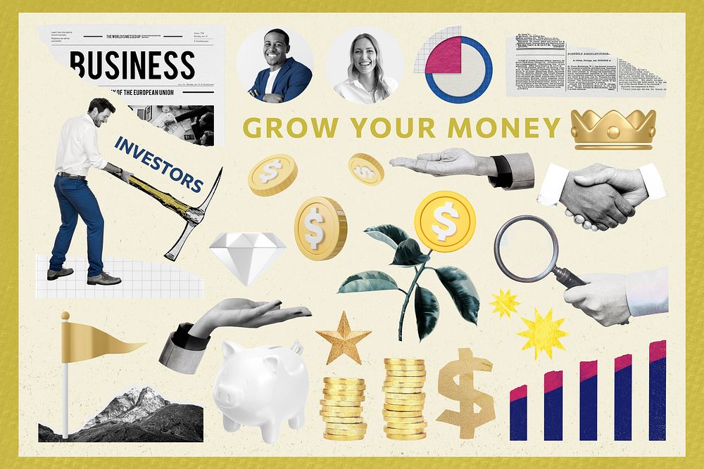 Business & finance illustration collage element set psd