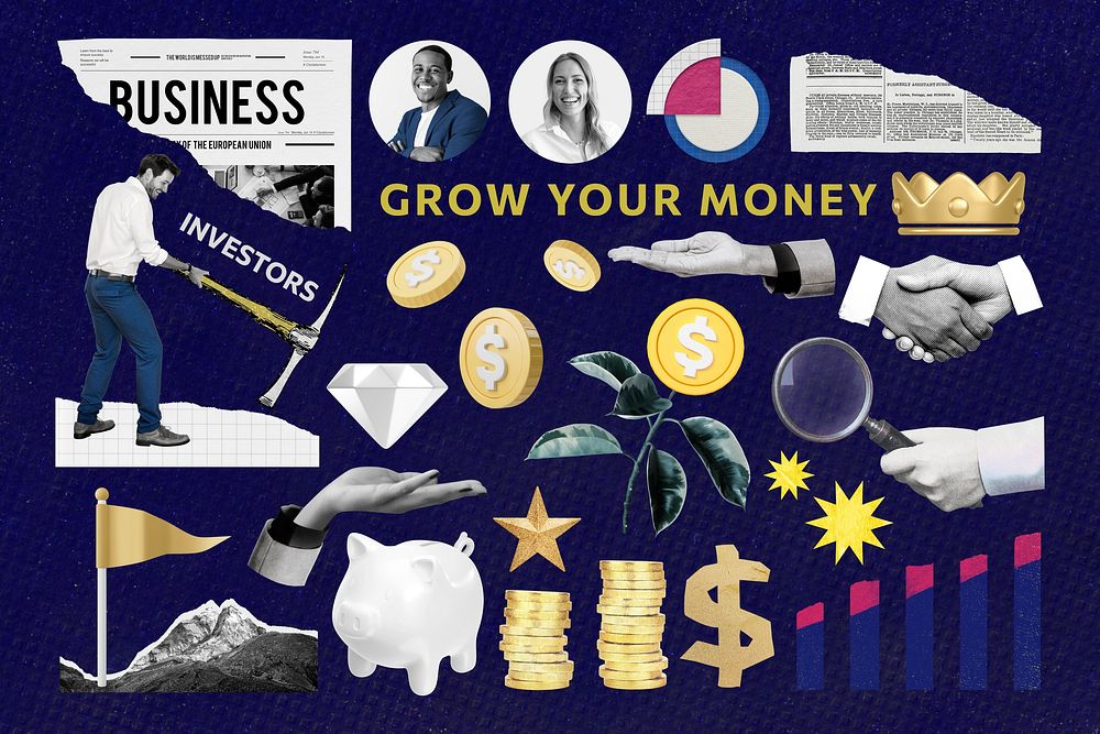 Business & finance illustration sticker set psd