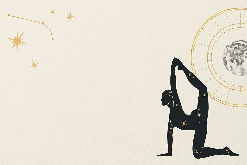 Man doing yoga, constellation background psd
