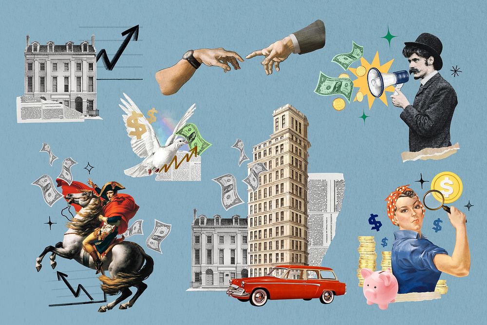 Vintage finance collage element set psd. Remixed by rawpixel.