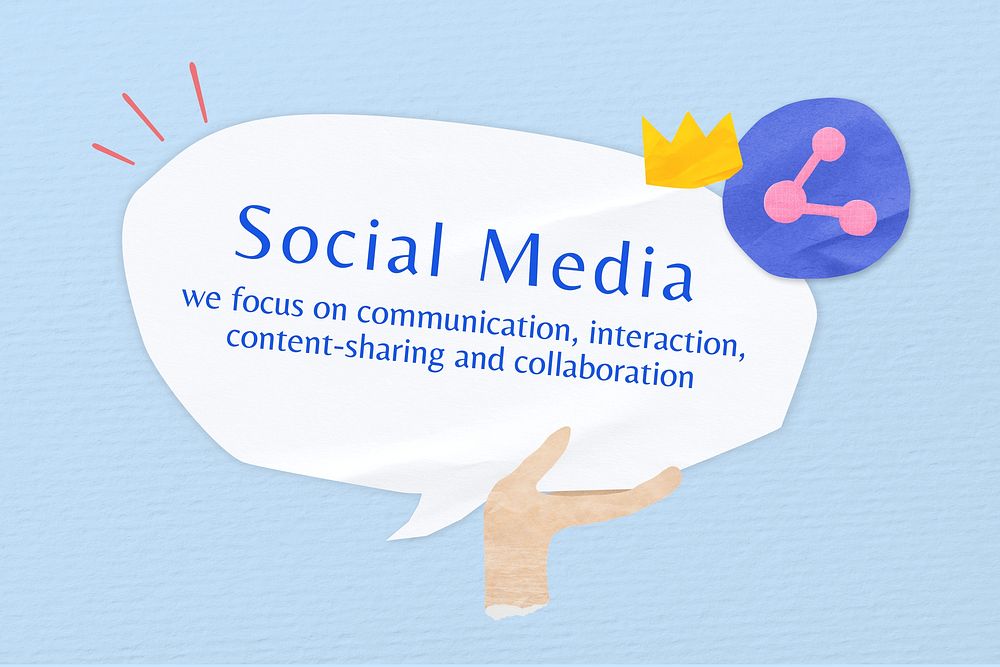 Social media, word in paper speech bubble