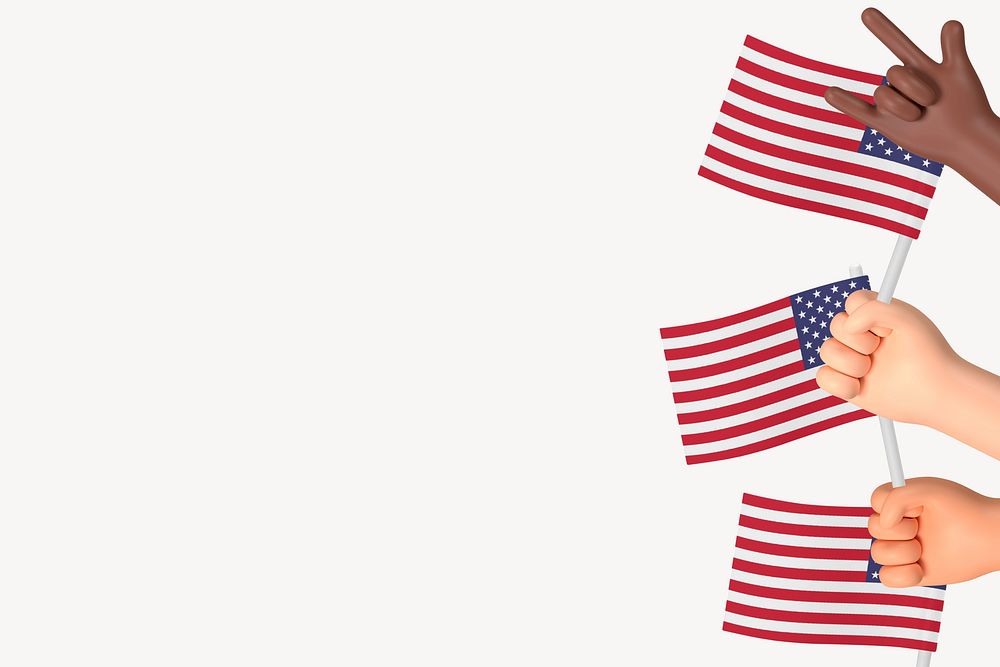 Waving American flags background, 3D illustration