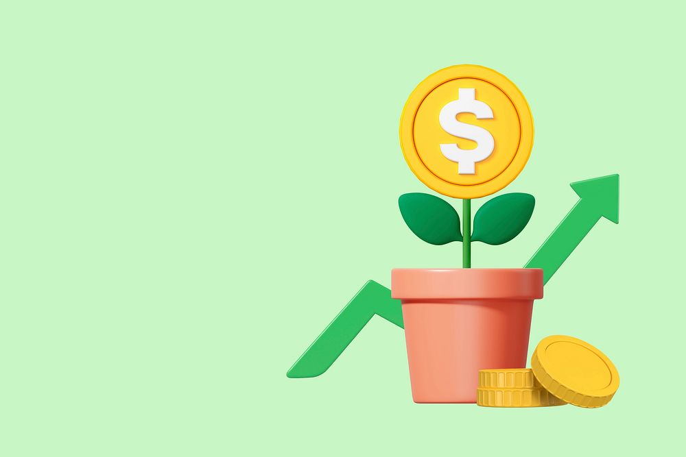 Growing money plant background, 3D illustration