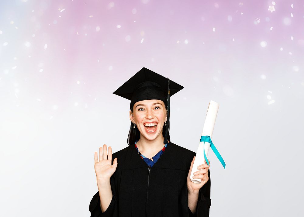 Happy graduate woman background, education image