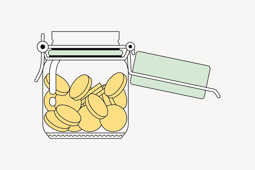 Money jar, flat finance collage element vector