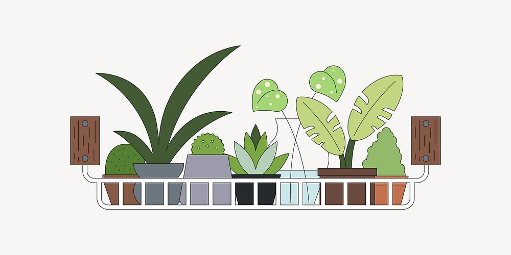 Houseplant pots on shelf, flat collage element vector
