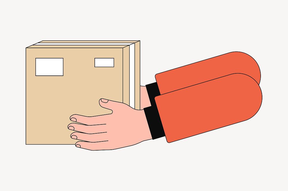 Parcel delivery, hands holding box illustration