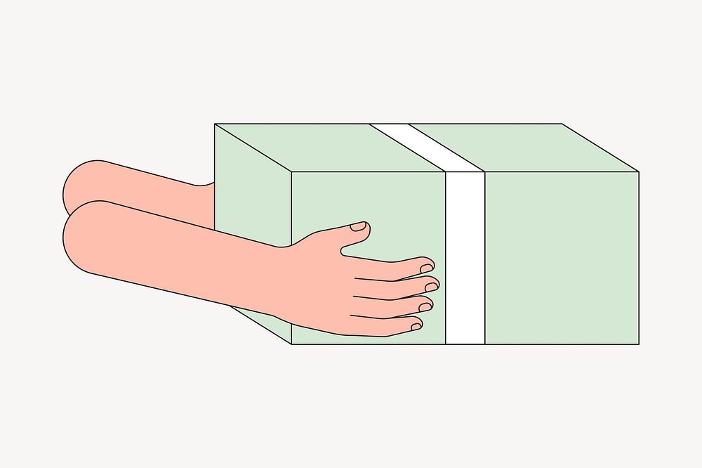 Parcel delivery, hands holding box collage element vector