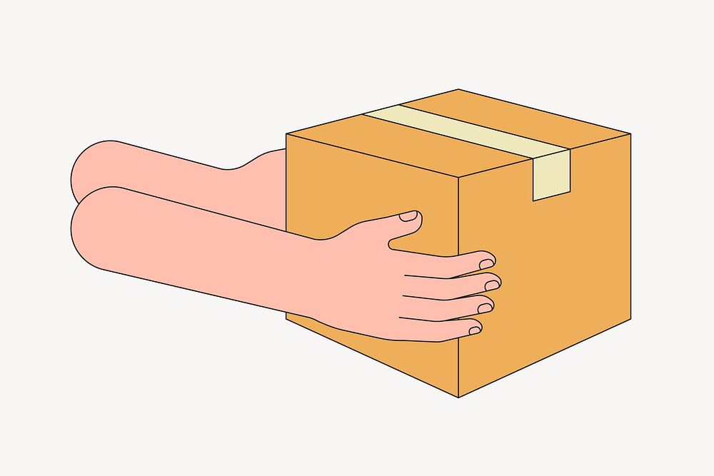 Parcel delivery, hands holding box collage element vector