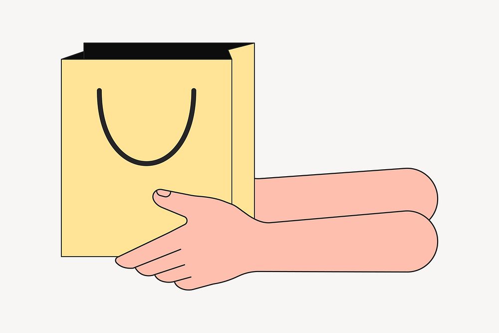 Gift giving, hands holding shopping bag illustration