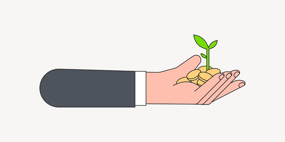 CSR business, businessman's hand giving money & plant 