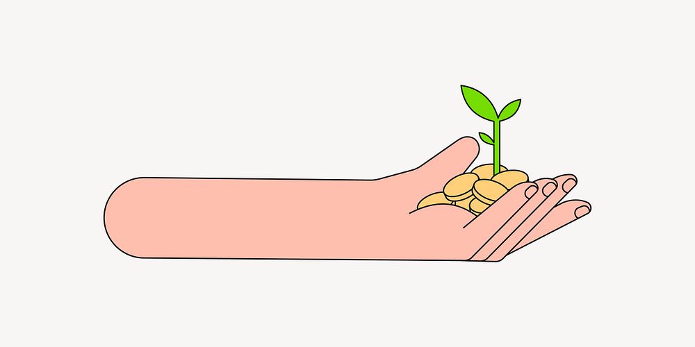 Hand giving money & plant, environment collage element vector