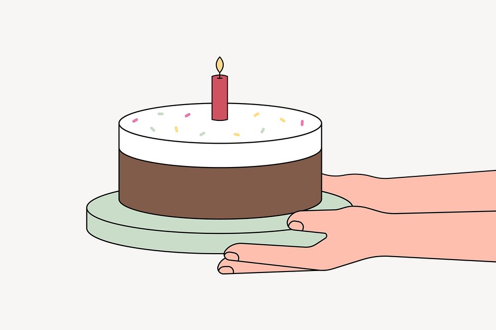 Hands holding birthday cake, flat illustration