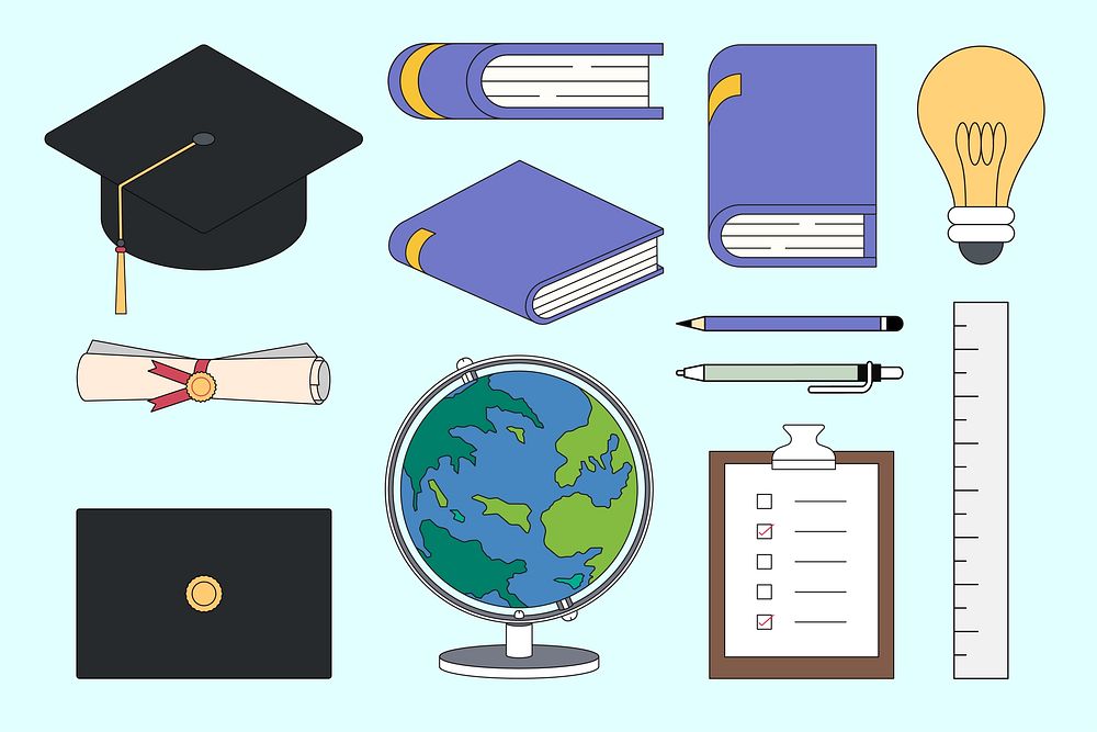 Academic graduation, education illustration set collage element vector