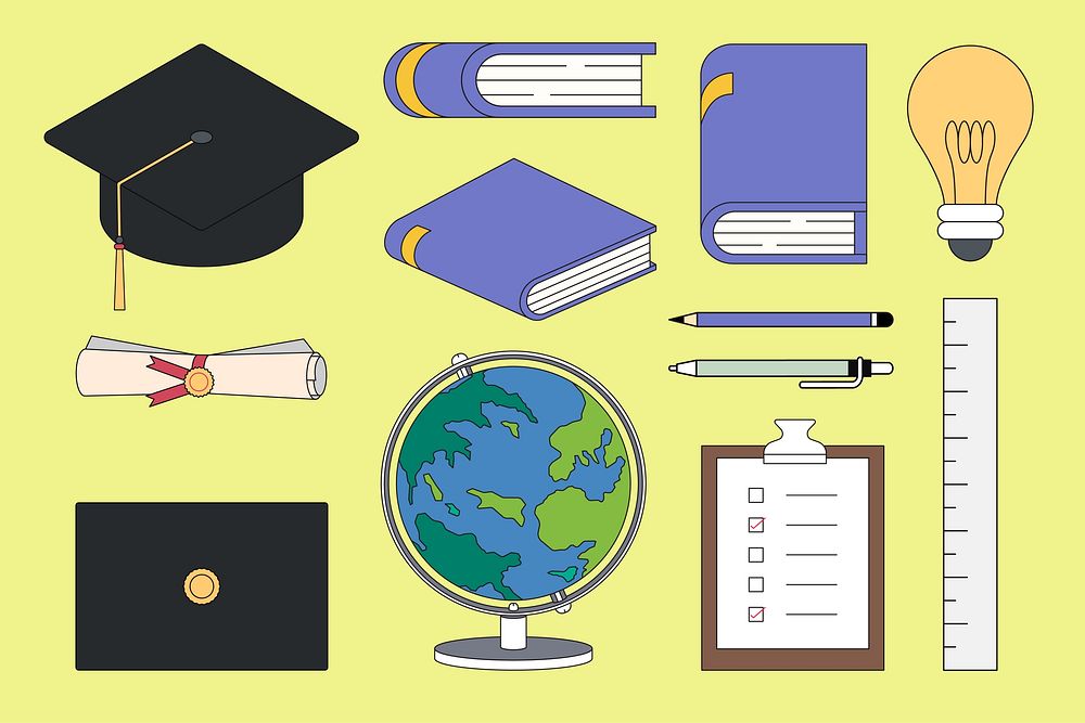 Academic graduation, education illustration set collage element vector