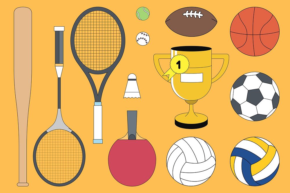 Sport equipments illustration set collage element vector