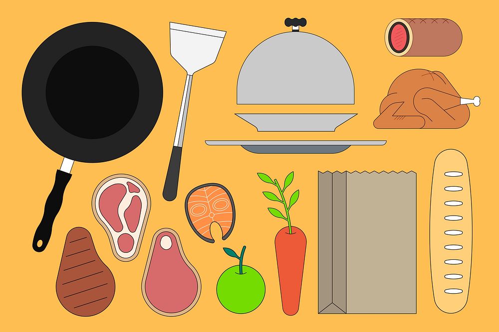 Preparing food ingredients illustration set  collage element vector