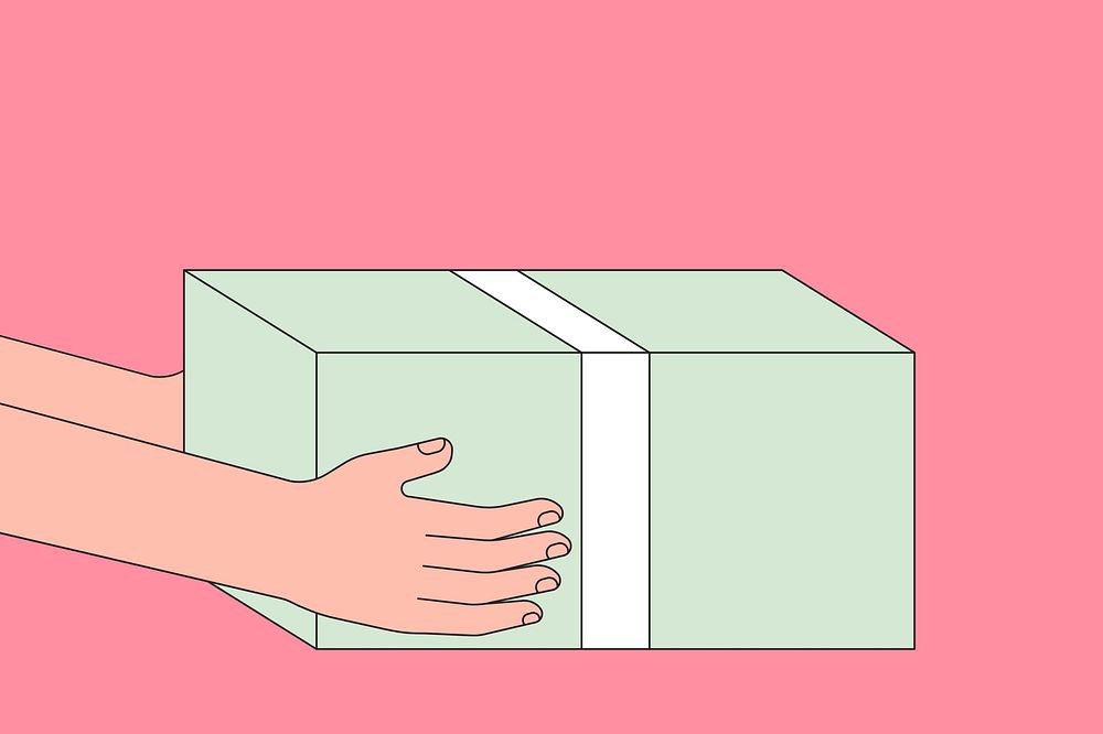 Hands holding box background, parcel delivery illustration