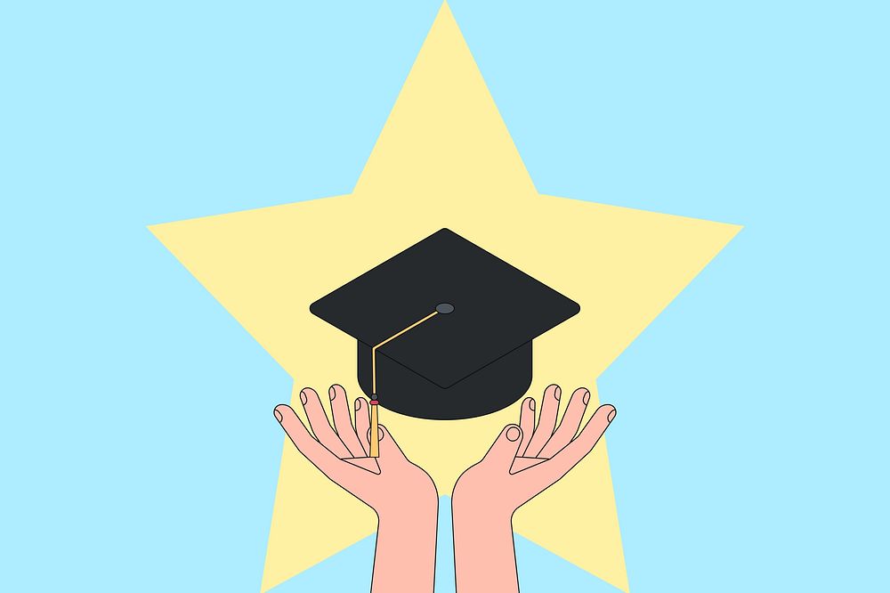 Hands presenting graduate cap background, education illustration education illustration