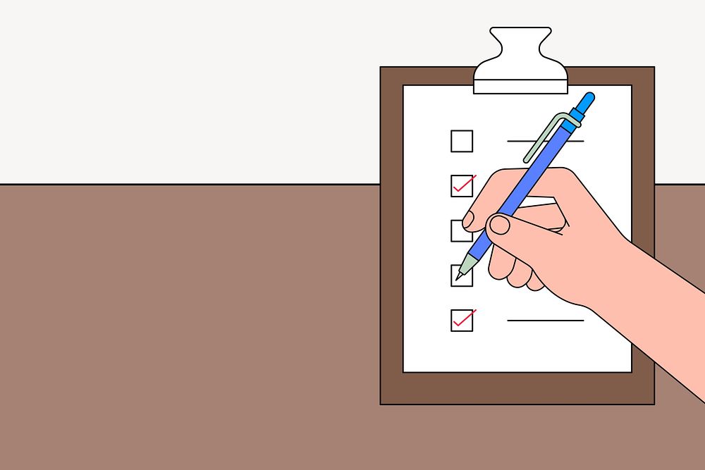 Checklist background, hand holding pen illustration