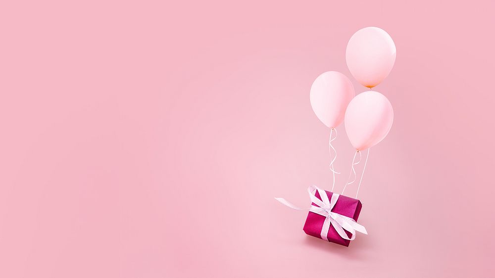 Valentine's gift box HD wallpaper, floating balloons border