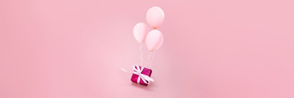 Valentine's gift box background, floating balloons border